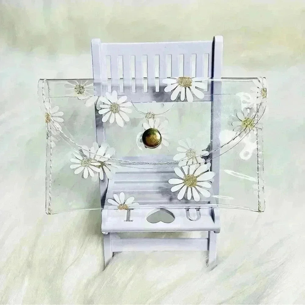 White Floral Clear Card Case Wallet
